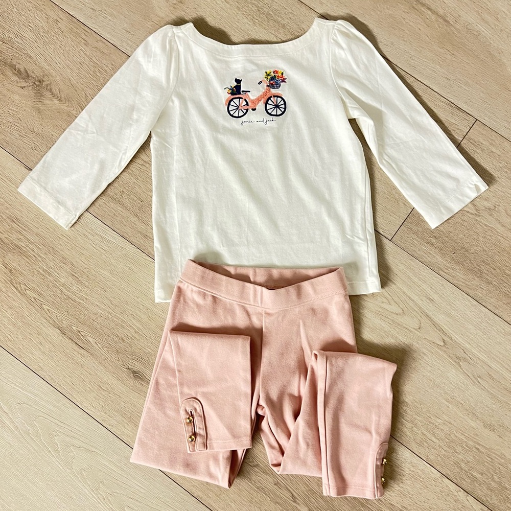 Janie and Jack White 3/4 Sleeve Top and Pink Leggings Set